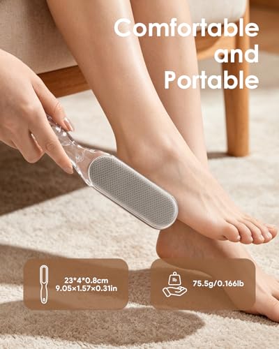 Foot File, Stainless Steel Foot Callus Remover, Double-Sided Pedicure Tool for Hard & Dead Skin, Long-Lasting Foot Scrubber for Smooth, Soft Feet (Transparent)