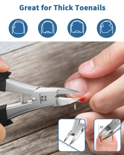 Toenail Clippers, Toe Nail Clippers for Thick or Ingrown Nails with Ingrown Toenail File and Lifter, Stainless Steel Sharp Curved Blade Professional Podiatrist Grooming Tool for Men Seniors