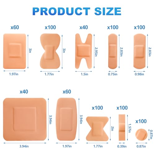 Bandages Variety Pack - 800 Pcs Assorted Bandages Bulk, Large Adhesive Fingertip Bandage, Waterproof Bandage Breathable for First Aid and Protect Wounds (10 Styles) 800 Count (Pack of 1)