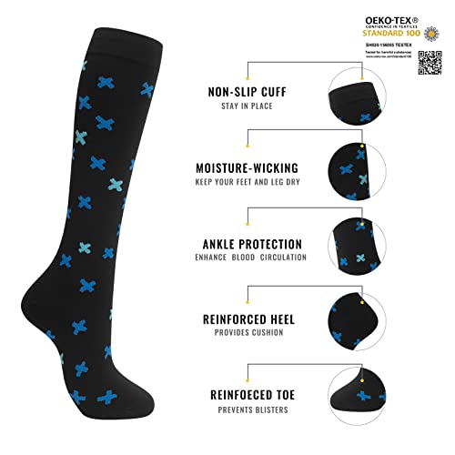hello momoya Compression Socks for Women Men Circulation Knee High 8 Pairs for Nurses, Running, Travel, Athletic Large-X-Large 02-8 Pairs-diamond 1