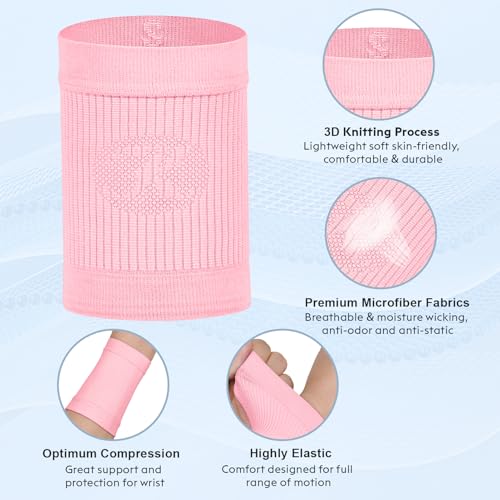 KEKING Compression Wrist Sleeves - 2 pairs (Black, Medium+ Pink, Medium)