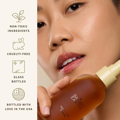 Bambu Earth Apple Cider Face Toner - Clarifying and Refreshing Alcohol-Free Toner for Face Formulated with Rosemary Hydrosols - Gently Cleanses & Restores Skin pH Balance for Daily Skincare - 4 Fl. oz
