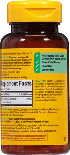 Nature Made Vitamin D3 5000 IU (125 mcg) Extra Strength, Vitamin D Supplement for Immune Support, 70 Sugar Free Fast Dissolve Tablets, 70 Day Supply, (Pack of 2) 70 Count (Pack of 2)