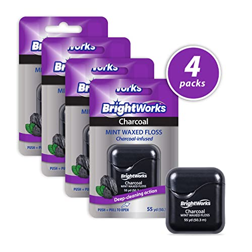 BrightWorks Dental Floss 55yd 4-Pack Charcoal Mint Waxed Black