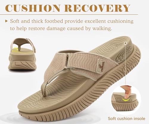 COFACE Womens Orthopedic Flip Flops Comfortable Beach Summer Sandals Size 6-12 7.5 Beige