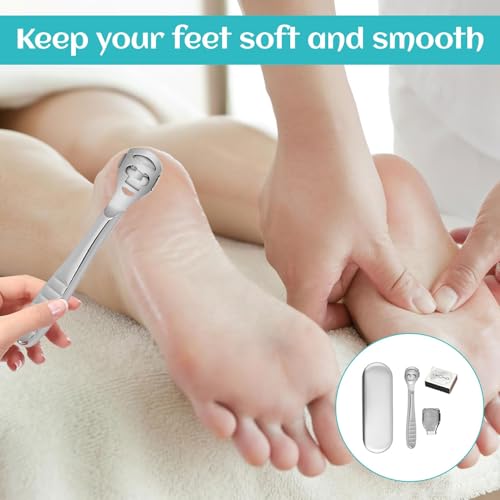 Professional Foot File Callus Remover Set, Stainless Steel Pedicure Tool with Storage Case, 10 Replacement Blades, Hard Skin Shaver for Feet Care