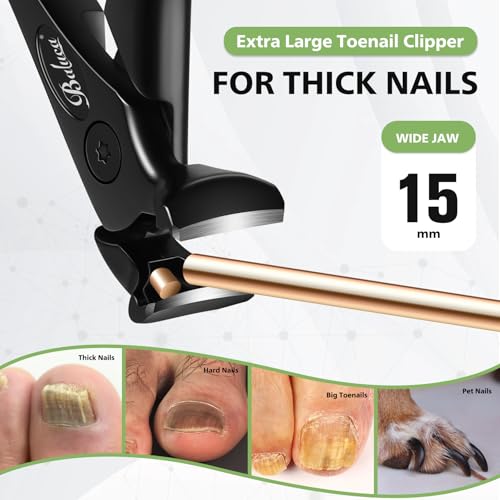 BALUCA Ergonomic Nail Clipper for Seniors - Toenail Clipper for Thick Toenails and Fingernails, Long Handle Nail Clippers with Catcher (Black, Long Handle) Black Long Handle without Lock