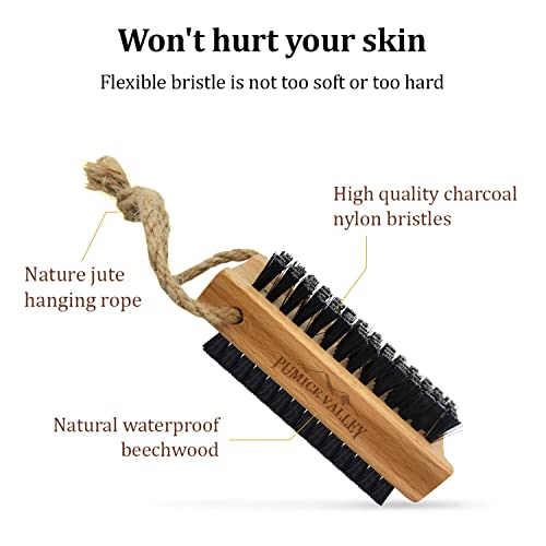 Wooden Cleaning Finger Nail Brush with Nylon Charcoal Bristles & Hanging Rope - Double-Sided Fingernail Brush for Scrubbing Fingernails - Pumice Stone - Natural Earth Lava Black - Health Foot Care