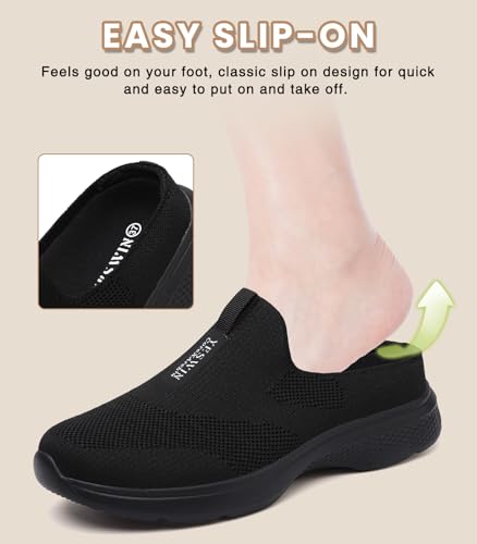 Women's Orthopedic Slip-On Mules Sneakers for Plantar Fasciitis Easy Off Recovery Backless Knit Comfortable Lightweight with Arch Support Walking Shoes for Travel, House & Office 8.5 Black