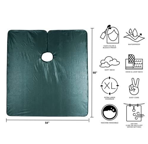 Cricket Encore All Purpose Professional Salon Cape – Waterproof, Bleach-Proof, Chemical-Resistant Hair Coloring, Cutting, and Styling Cape with Adjustable Neck Closure - Extra-Large Coverage, Jade