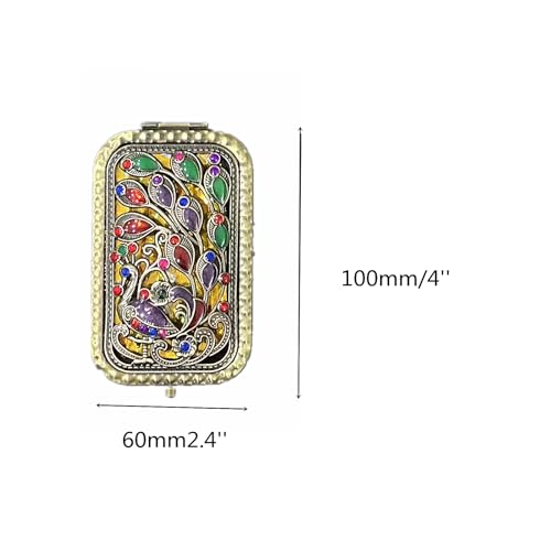 TANG SONG Peacock Vintage Handheld Purse Diamond Painting Compact Mirror Bronze