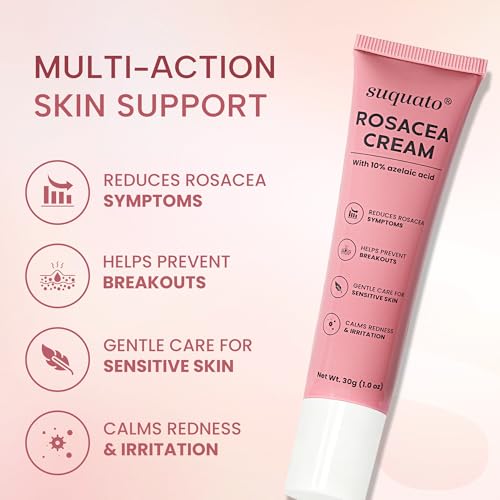 suquato 10% Azelaic Acid Cream – Rosacea Treatment for Face & Redness Reducing Face Cream – Redness & Blemish Care for Sensitive Skin – Lightweight Daily Use 30g 1 Fl Oz (Pack of 1)