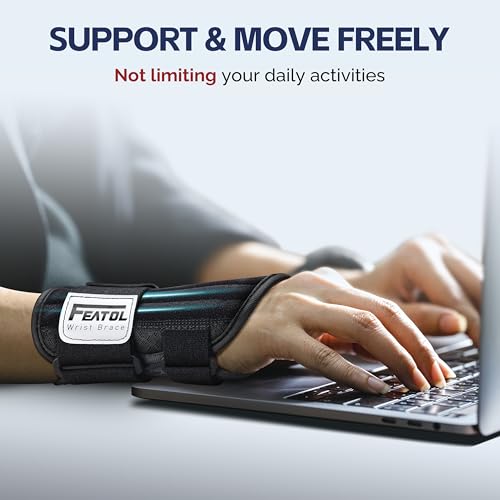FEATOL 2 Pack Carpal Tunnel Wrist Brace For Work With Wrist Splint, 6.5'' Hand Brace Night Support For Women Men, Pain Relief For Tendonitis, Arthritis, Pregnancy, Typing, Right and Left Hand, Small Black
