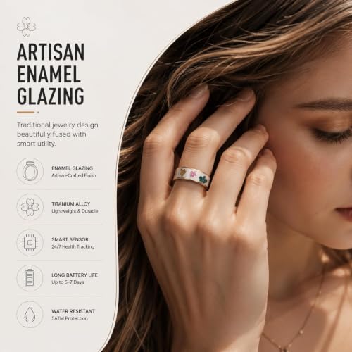 Smart Ring for Women with Enamel Health Ring Fitness Ring Fitness Tracker with Sleep Heart Rate Monitoring Distance Pedometer Calorie for Android iOS 7