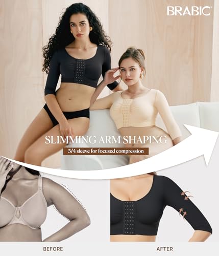 BRABIC Upper Arm Shaper for Women Fajas Post Surgery Compression Sleeves Medium Black