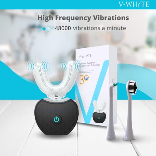 V-WHITE Ultrasonic U Shaped Auto Brush for Adults - Automatic Toothbrush Black 1 Count (Pack of 1)
