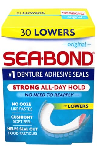Sea Bond Secure Denture Adhesive Seals, Original for Lowers, All-Day-Hold, 30 Count - 2 Pack
