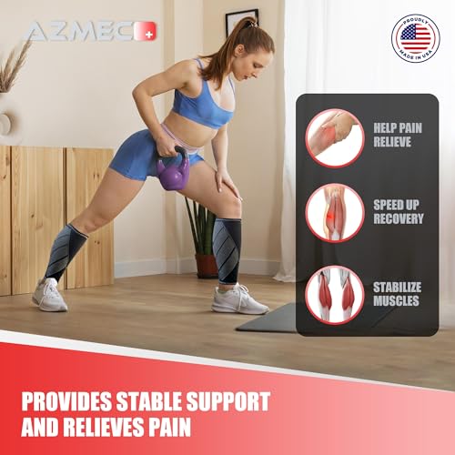 Azmec Compression Calf Sleeves Shin Splint Support, Leg Cramps, Leg Pain Relief, Running, Circulation and Recovery Unisex (1 Pair) Brace for Running, Nurses, Post Surgery, sports (Large) Large