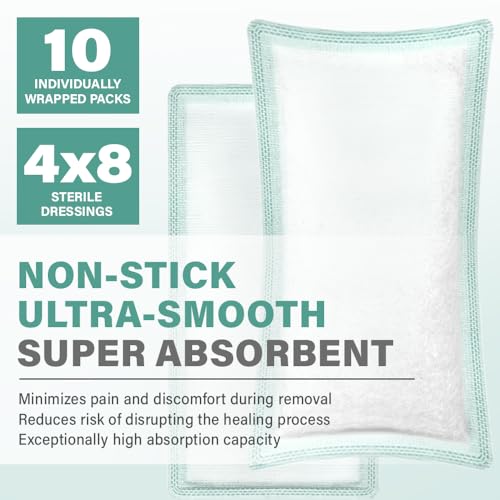 EVERLIT CARE EquiFlow Super Absorbent Dressing for Heavily Exuding Wound | Fast-Absorbing Non-Adhesive Polymer Dressing with Nonstick Gauze Pad | High Absorption & Retention | Pack of 10 (4" x 8") 4" x 8"