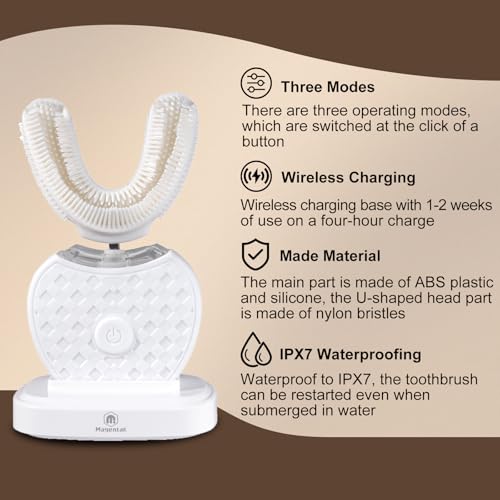U-Shaped Ultrasonic Toothbrush with 2 Replacement Head for Teeth Whitening, Automatic Electric Toothbrush for Adults 360-degree Cleaning