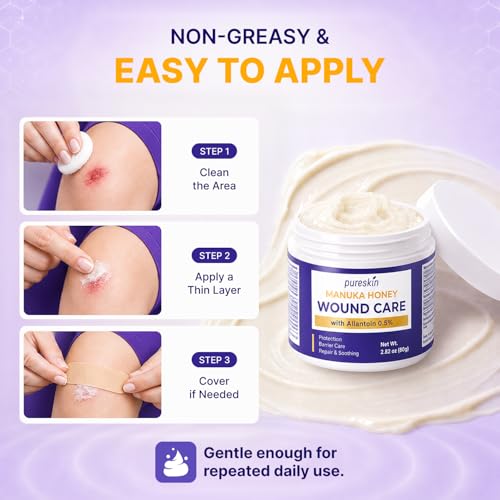 PURESKIN Manuka Honey Wound Care 2 Pack: Manuka Honey Wound Gel for Cuts, Scrapes & Burns with Allantoin 0.5% & Tallow - Natural-Inspired Moisturizing Formula - 2.82 oz Each 2.82 Ounce (Pack of 2)