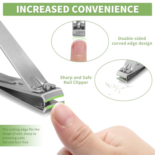 Mia Klein Premium Nail Clippers Set | Stainless Steel with Built-in File | 3.1" Toenail & 2.2" Fingernail Clippers for Men & Women | Curved Blades for Precision Cutting & Easy Grip (Silver)
