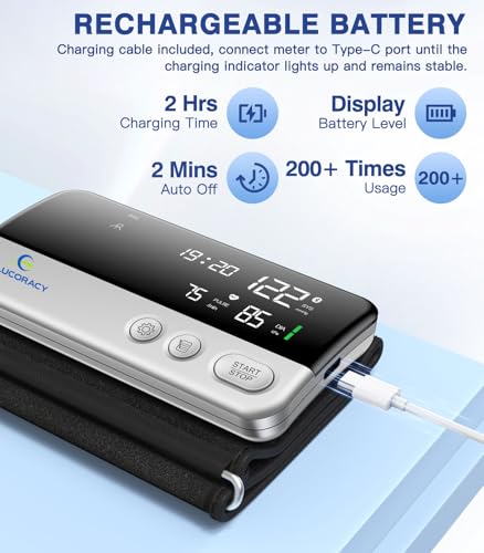 Glucoracy Arm Blood Pressure Monitor for Home Use,Large Display,Silver Silver