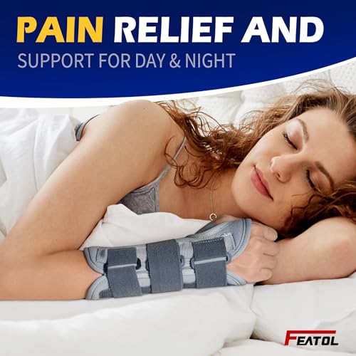FEATOL Wrist Brace Splint Carpal Tunnel for Women Men, Night Wrist Sleep Support Brace, Left Hand, Small/Medium, Pain Relief for Sprain, Arthritis, Tendonitis Small/Medium (Pack of 1) Left Hand-Dark Grey