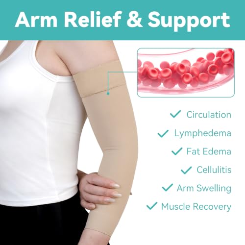 20-30 mmHg Compression Lymphedema Arm Sleeves for Women (Single） Beige Large
