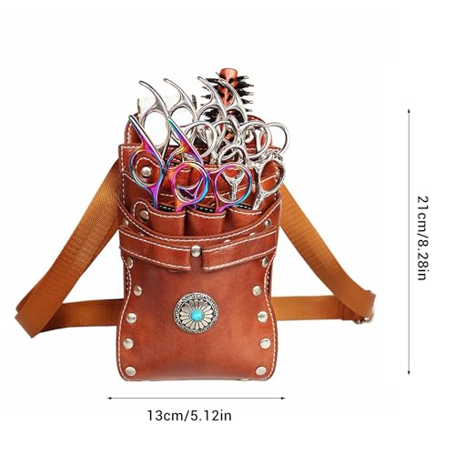 Hairstylist Waist Bag, 7-Slot PU Leather Barber Scissors Tool Bag Shear Holder, Detachable Hair Cutting Organizer for Combs, Clippers, and Spray Bottles (Coffee) Coffee