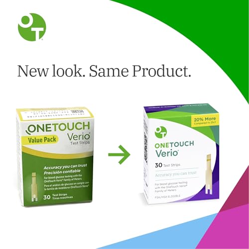 OneTouch Verio Test Strips for Blood Glucose Meter, 30 Count, 2 Pack 30 Count (Pack of 2)