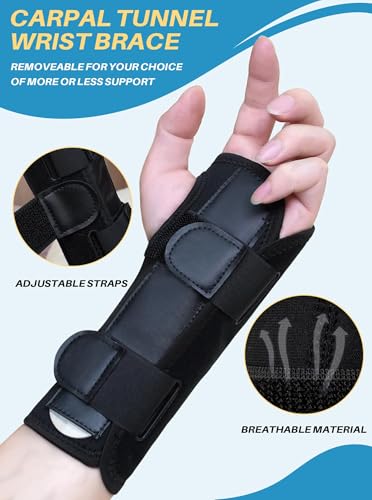 Carpal Tunnel Wrist Brace: Night Support Hand Brace for Women and Men - Wrist Splint Pain Relief Support for Tenosynovitis Tendonitis Arthritis Sprain Black Right Hand Black-Right Hand One Size