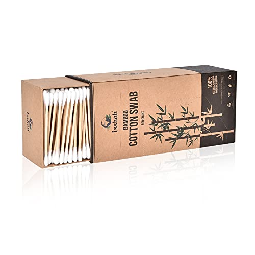 Isshah Bamboo Charcoal Toothbrushes 12 Count with Natural Dental Floss Picks 200 Count & Bamboo Cotton Swabs 500 Count
