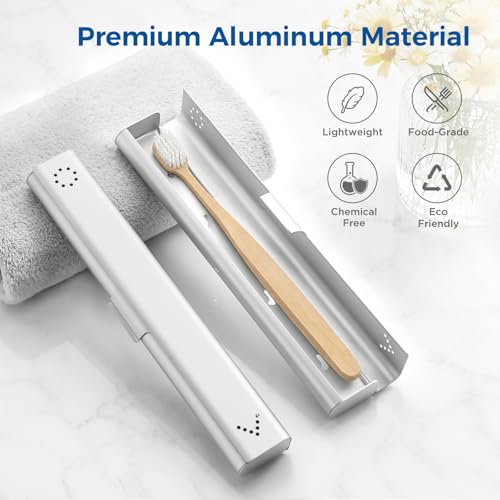 Toothbrush Travel Case Aluminum, Portable Toothbrush Holders, 1Pack Silver, 1Pack Blue, Bundle Product