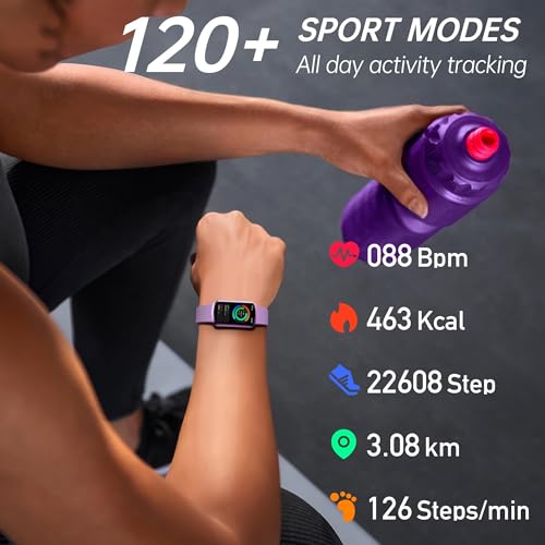 Health Fitness Tracker with 24/7 Heart Rate, Smart Watch with Blood Pressure and Blood Oxy-gen Monitor, Bulit-in 120+ Sport Mode, Sleep Tracking Waterproof Activity Tracker for Women Men Deep Purple
