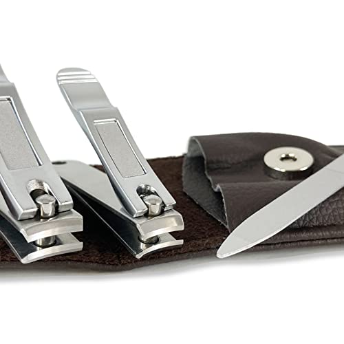 Zizzili Basics 3 Piece Nail Clipper Set and Pointed Tweezers for your Precision Needs - Fingernail & Toenail Clippers with Nail File and Brown Travel Case - Bundle