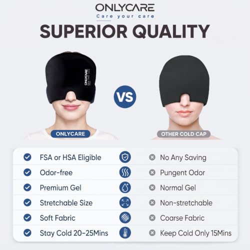 ONLYCARE Migraine Relief Cap, Headache Relief Cold Cap with Odorless Gel Original Black 1