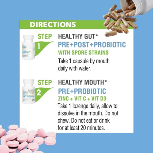 StellaLife Probiotics Oral & Gut Prebiotics Post Probiotics Kit: 44B+ CFU, 11 Oral & 6 Gut Spore strains for Digestive & Dental Health, Bad Breath Treatment, Tongue Hygiene, Strawberry Flavor, 30-Day Oral & Gut 30-day supply
