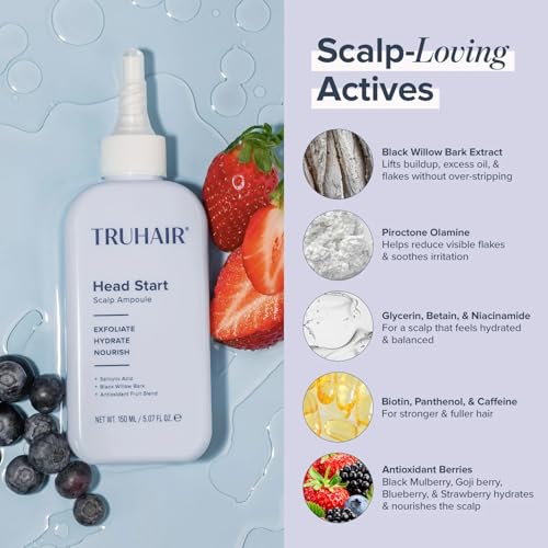 TRUHAIR Head Start Scalp Ampoule | Multi-Action Exfoliating & Nourishing Scalp Treatment | Salicylic Acid, Black Willow Bark & Biotin | Soothes, Hydrates & Reduces Flakes | 150ml/ 5.07 fl oz