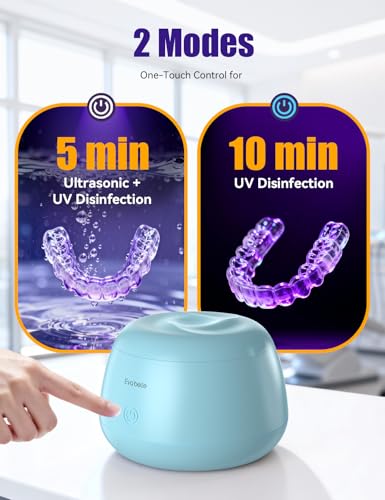 Ultrasonic Retainer Cleaner, EVA BELLE Denture Retainer Cleaner Machine, Tooth Cleaner for Oral Dental Care, Portable Rechargeable Dental Cleaning Pod for Night Guards, Braces, Aligner, Jewelry Blue