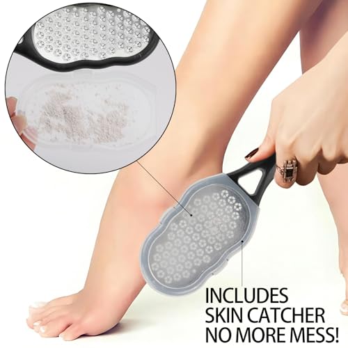 2 Pcs Foot Files with Skin Catcher, Stainless Steel Foot Rasp Callus Remover Pedicure Feet Grater Foot Scrubber Dead Skin Remover for Feet
