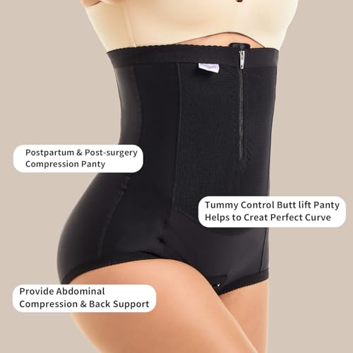 MOVWIN Postpartum Belly Wrap C Section Panties Belly Band Abdominal Compression Corset Girdle Shorts with Zipper XX-Large Black
