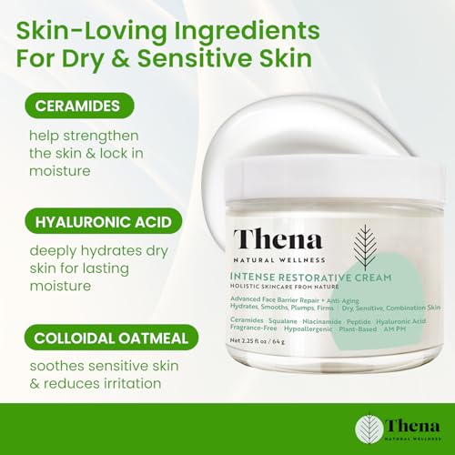Organic Skin Barrier Face Cream for Dry Sensitive Skin with Ceramides, Niacinamide, Hyaluronic Acid, Squalane & Anti-Aging Peptides, Daily Facial Moisturizer, Clinically Tested Dermatologist Approved 2.25 Ounce