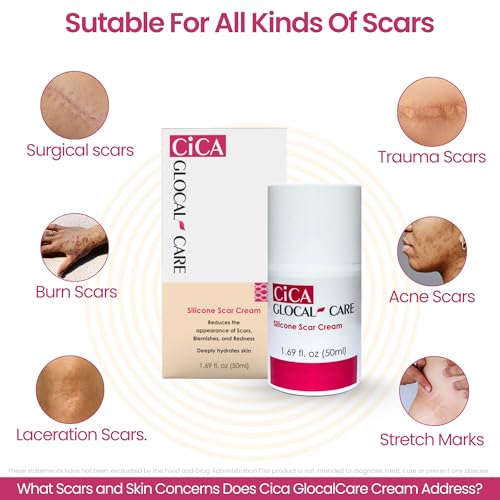 CICA Silicone Scar Cream – Helps with Scar Removal - Surgical, Acne & Trauma Scars, Stretch Mark Cream for New & Old Scars – Medical Grade Silicone with TECA & Hyaluronic Acid