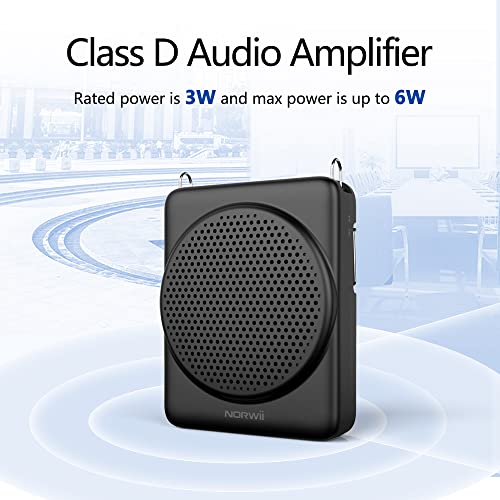 Norwii Palm-Sized Voice Amplifier for Teachers with Headset Microphone Black