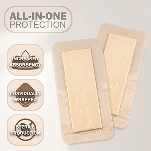 EVERLIT Care Silicone Foam Dressing with Adhesive Border | Highly Absorbent Hypoallergenic Bandages for Chronic Wounds, Bed Sores, Pressure Ulcers | Gentle & Secure Adhesion (2" x 5" | 10 Pack) 2" x 5" | 10 Pack