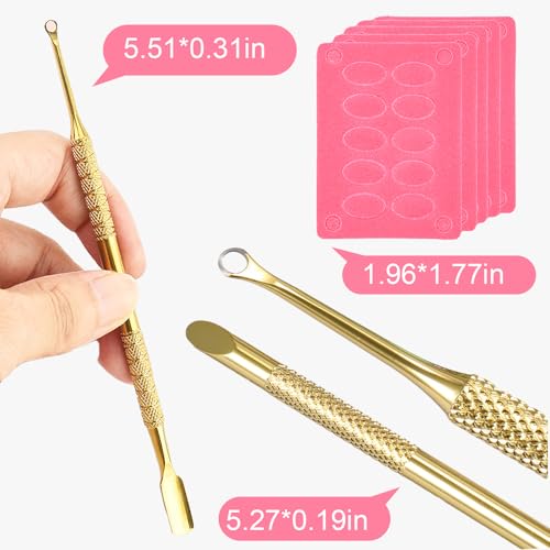 2 Pieces Gold Double-Ended Stainless Steel Cuticle Pusher Cuticle Remover With 150 Grit Sandpaper Sheets Nail Prep Tools Russian Manicure Kit Nail Cuticle Pusher for Women