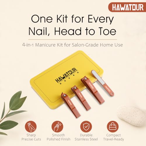 HAWATOUR 4 Pcs Nail Clippers Set with Nail File, Terracotta Red