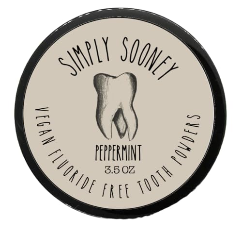 Simply Sooney Vegan Fluoride Free Toothpaste Powder I Organic Peppermint Essential Oil I Natural Ingredients I Stronger Teeth (3.5 oz (Jar BPA Free Plastic))