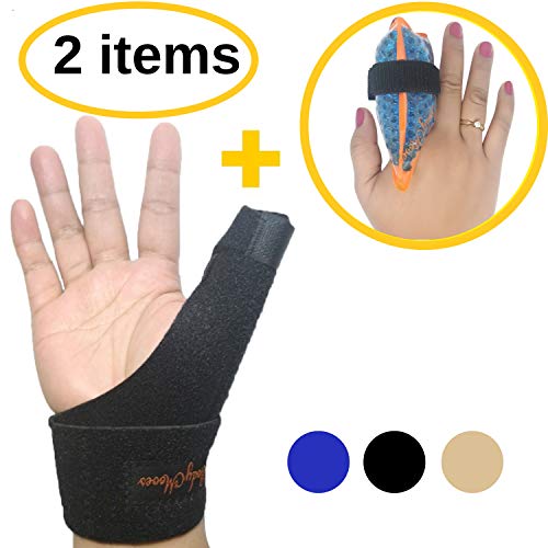 BodyMoves New Thumb Splint Brace Plus Finger Hot and Cold Gel Pack- tenosynovitis, Tendonitis, Trigger Thumb spica,Carpal Tunnel, CMC Adjustable wrist and Reversible Left Right Hand (Desert Sand) Desert Sand